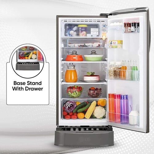 LG 185 L 5 Star Inverter Direct-Cool Single Door RefrigeratorBase stand with drawer GL-D201APZU.BPZZEBNShiny Steel